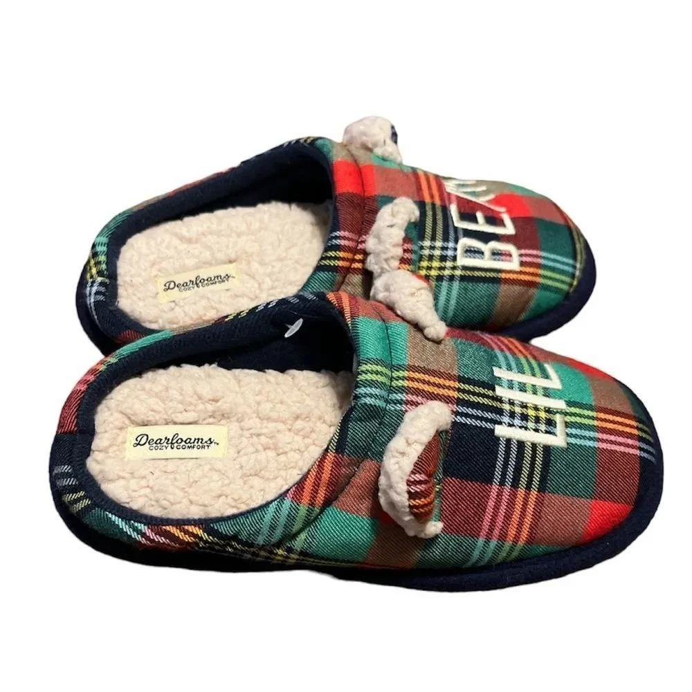 Dearfoams Lil Bear Plaid Christmas Slippers